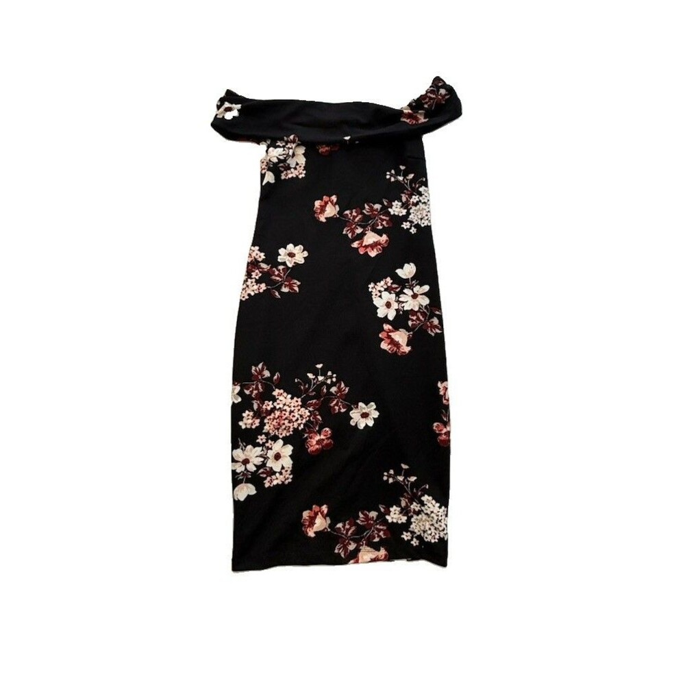 Premier Amour Black Floral Mini Dress Size 8 Fit Flare Peplum Gold Zip